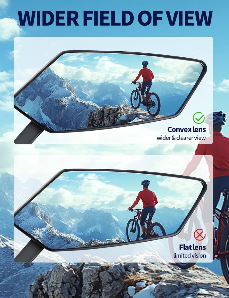 PAULTEMP 2 Pack Anti-Glare Convex Handlebar Bike Mirror with 2 Reflective Stickers, Wide Angle UHD Rearview Glass, Safe Universal Accessories for Bicycle Ebike Scooter Motorcycle Snowbike - Image 4